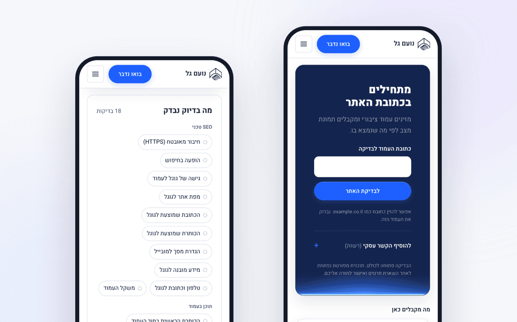 טופס בודק SEO להזנת כתובת אתר